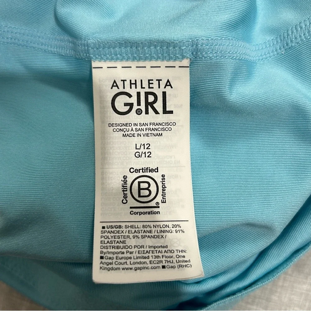 Athleta Girl Scoop One Piece Swimsuit Watercolor Stripe Blue Size Large 12